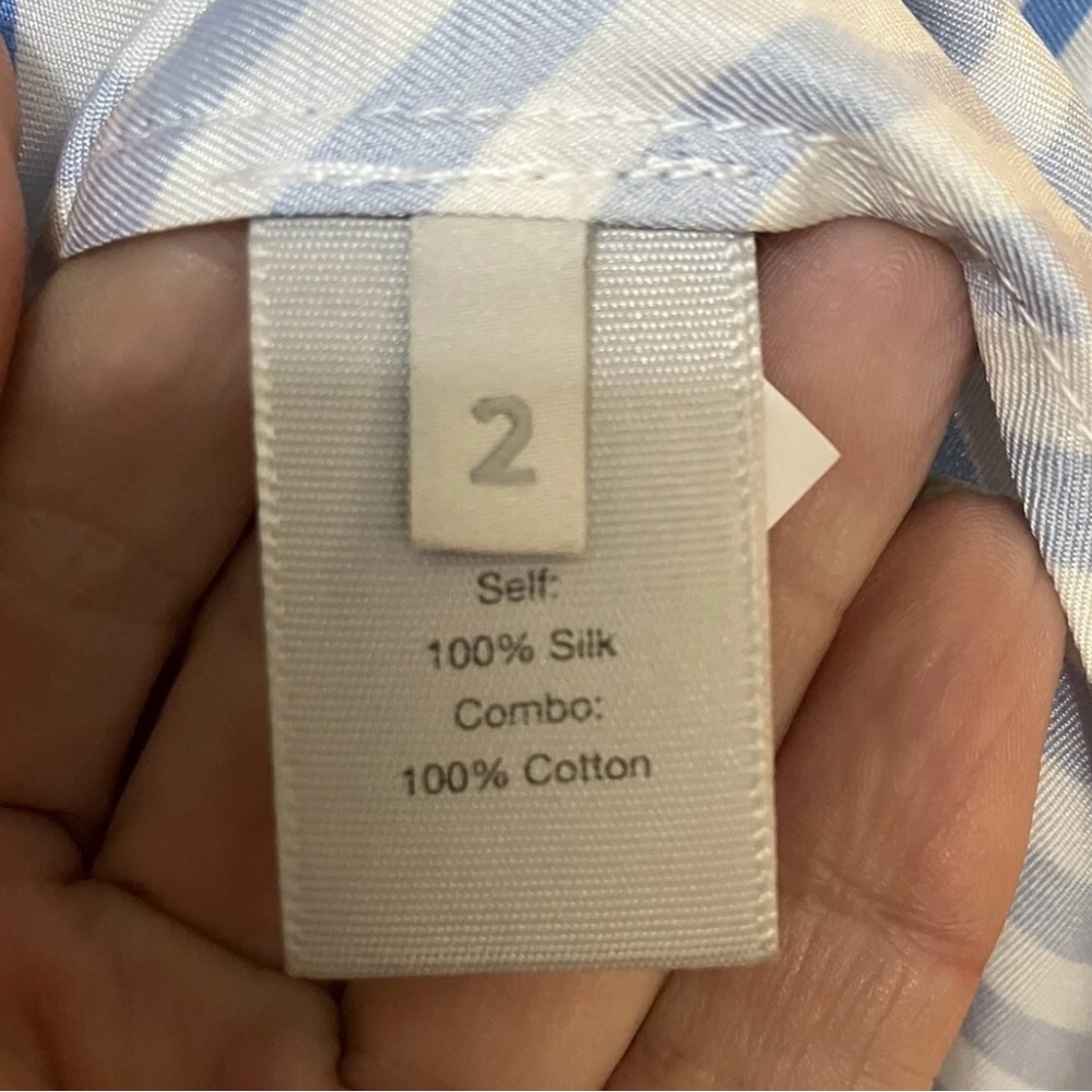 NWT MONSE 100% Silk Blue White Striped Bow Tie Midi Dress Size 2 - Picture 5 of 10